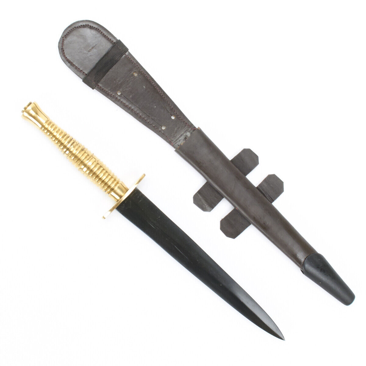 British WWII Fairbairn–Sykes Fighting Knife with Scabbard and Brass Grip