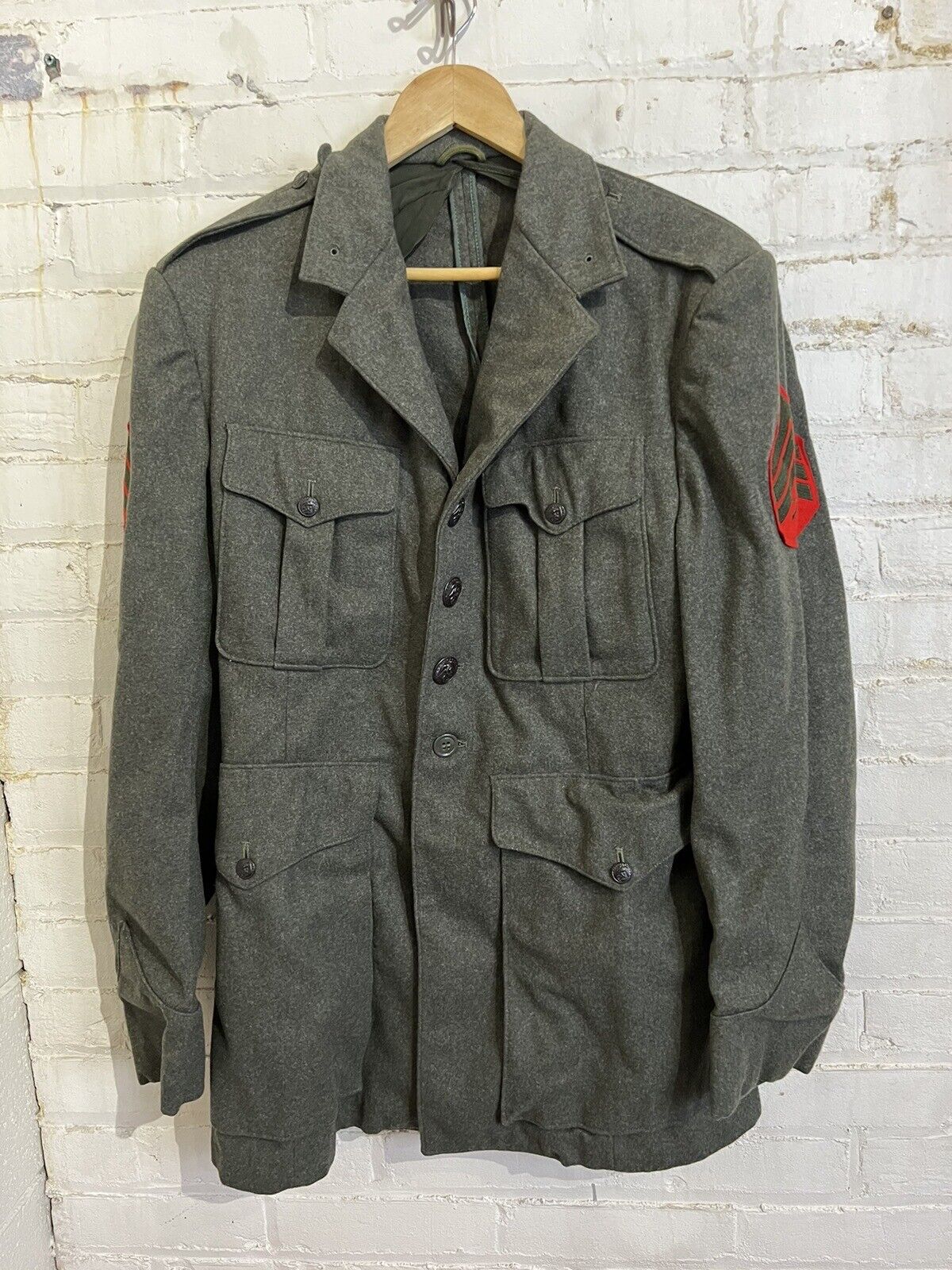 vintage korean war era wool jacket distressed patches vtg military us