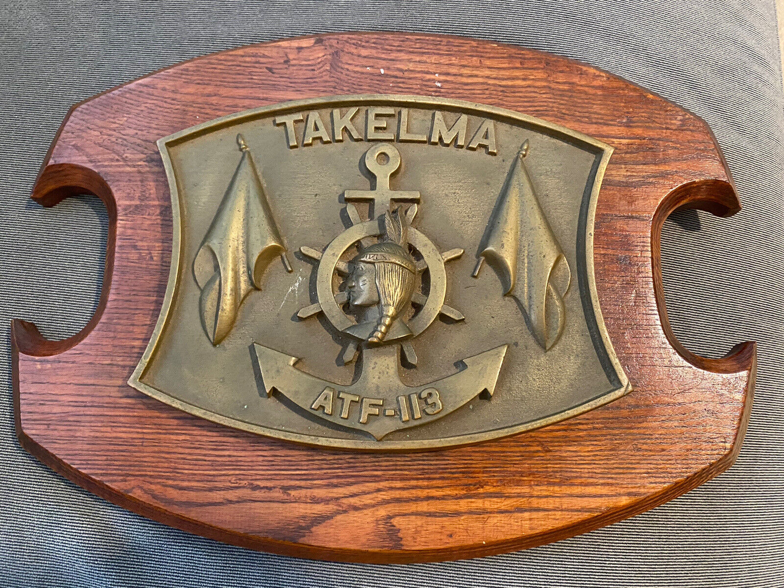 US Navy Ship Takelma ATF-113 Pearl Harbor Native American Heavy 3D Brass Plaque