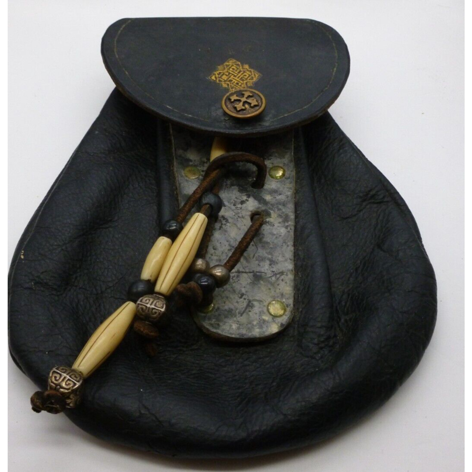 Antique Civil War Era Ammunition Bag Leather Bullets Holder Ball Bag Celtic?