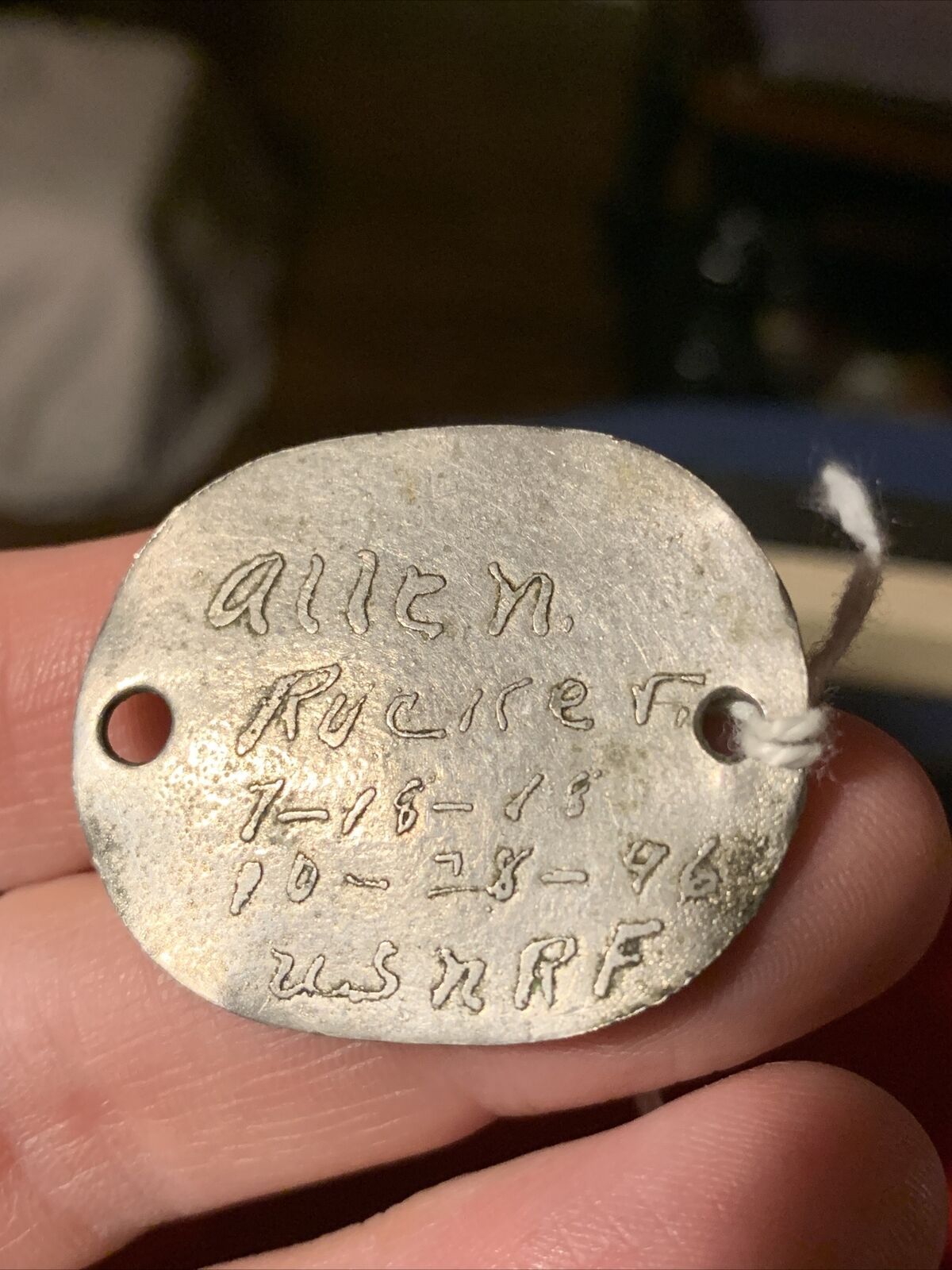 WWI ALLEN RUCKER Dog Tags with Finger Print 1918 Military ID NAVY USNRF