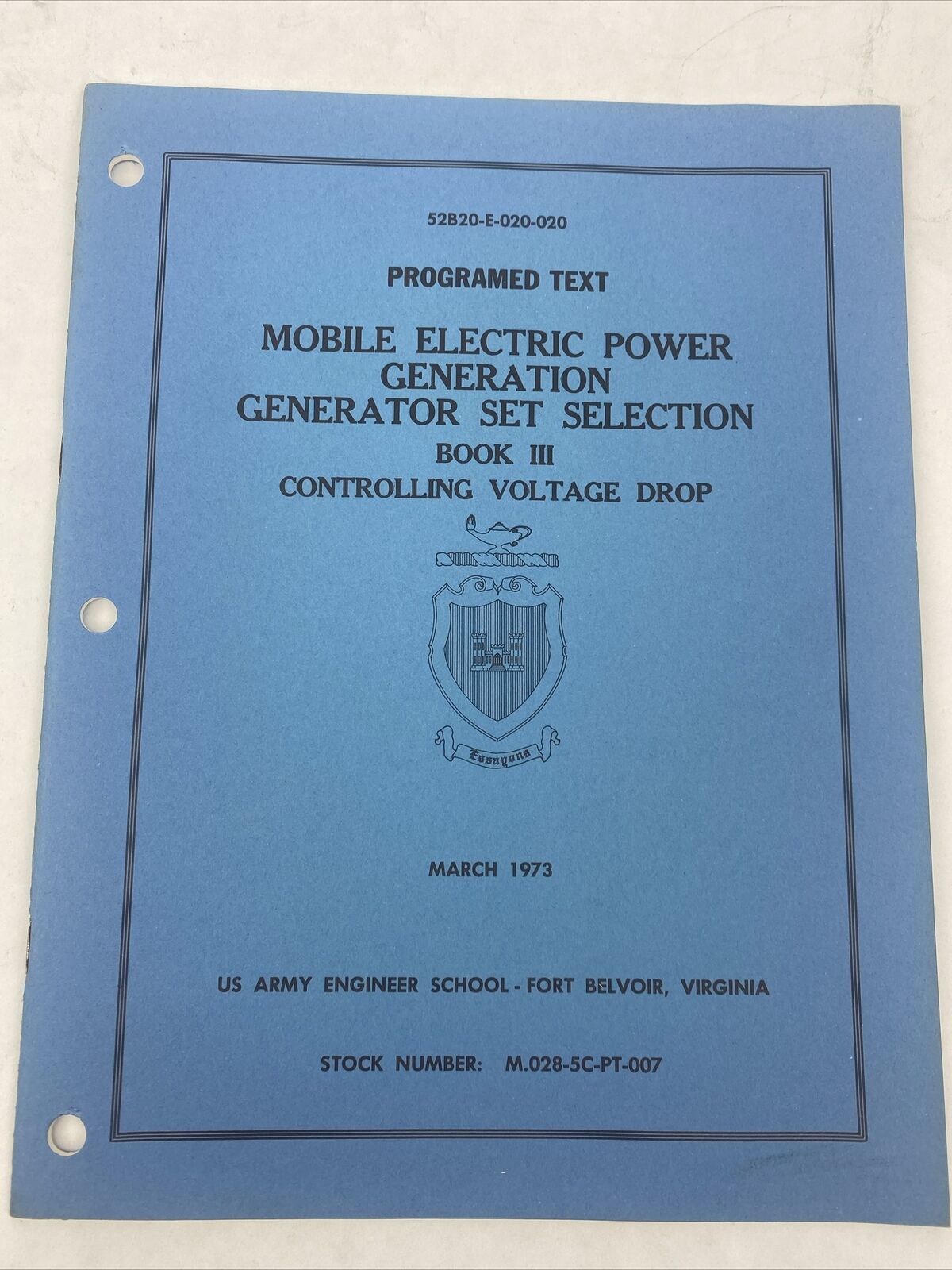 March 1973 US Army Engineer School Programed Text Mobile Electric Power Generato
