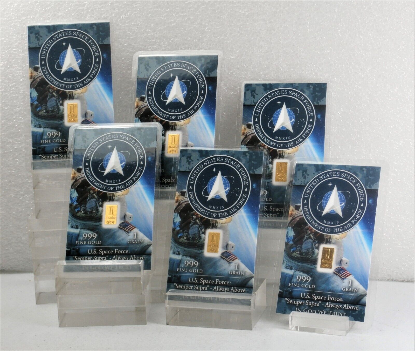 1 /15 GRAM GOLD 6 PACK OF THE US SPACE FORCE 999 PURE INVESTMENT BULLION 25f