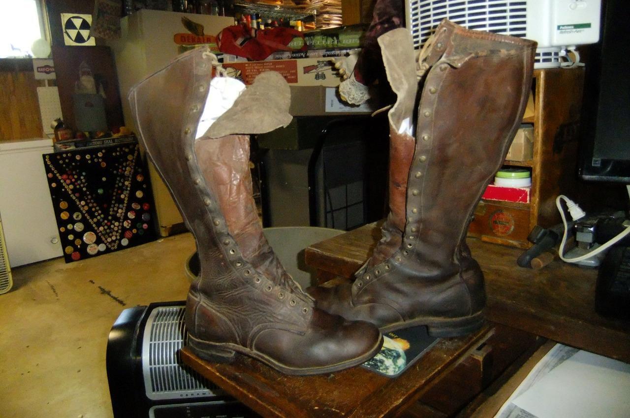 Original WW1 brown leather military issue cavalry or officers trench boots