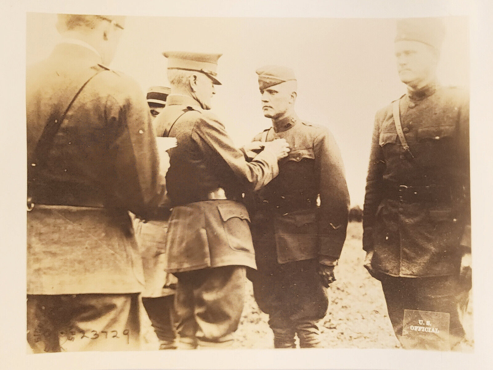 WW1 US Signal Corps Photo of Gen. Pershing Pinning a Medal on a Soldier