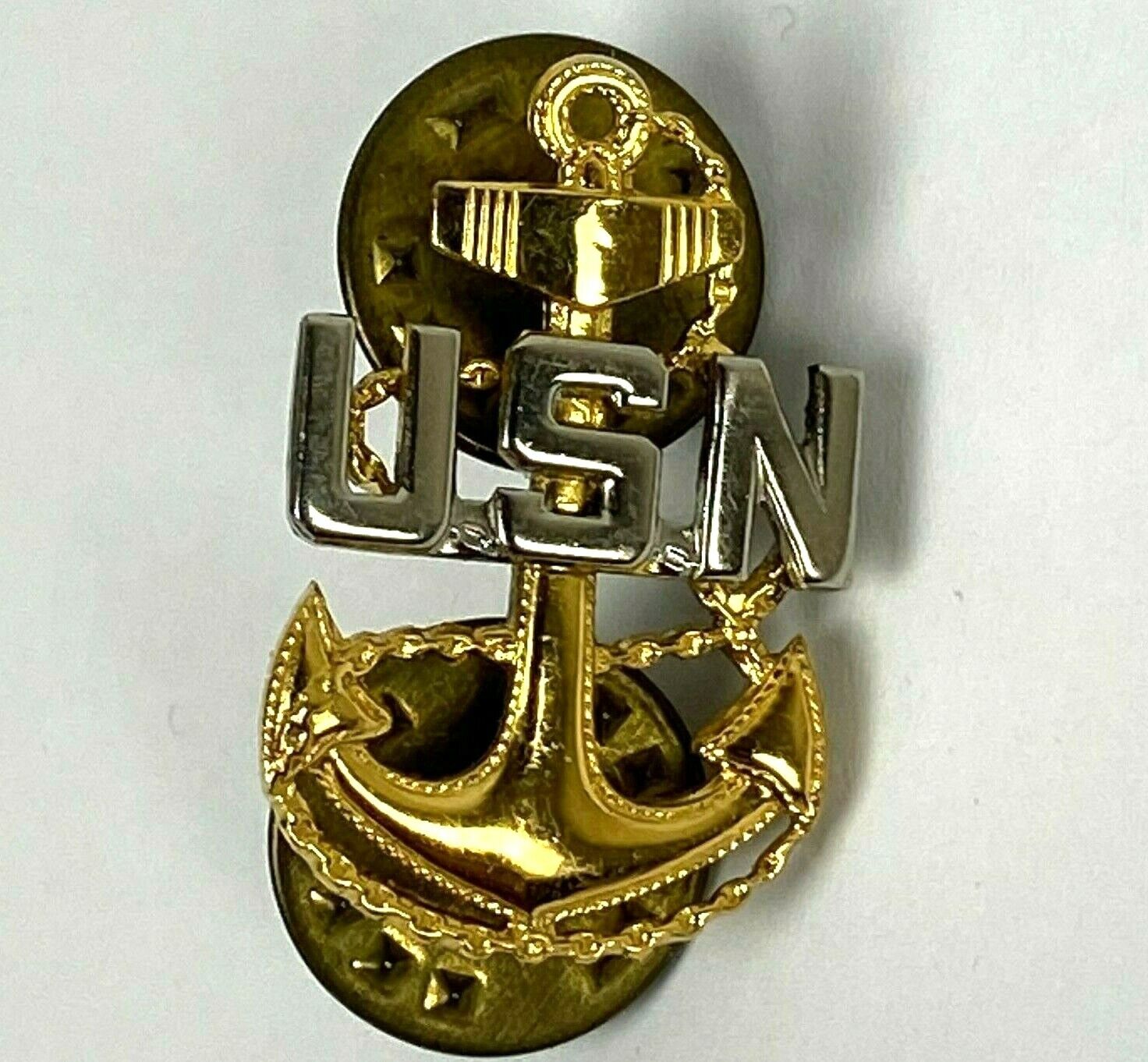 Military USN Navy Anchor Lapel Pin Double Pinback V-21-N Gold Tone 1\