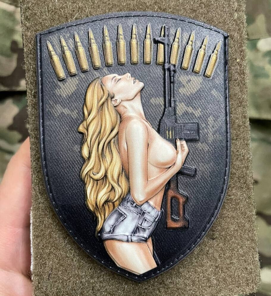 Morale Army Patch Nude Blonde Girl with AK Pixel Tactical Badge Hook PVC 3 D