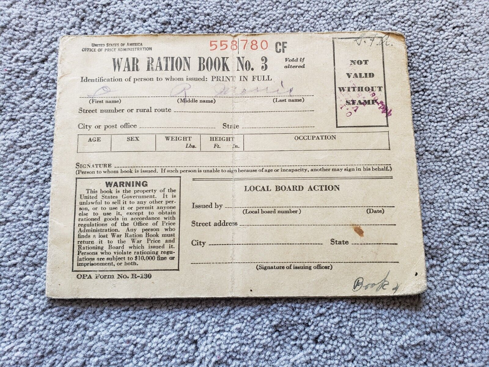 USA War Ration Book No 3 WWII with Stamps