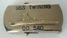 Vintage USS TWINING DD 540 Destroyer Chrome Vulcan Belt Buckle - Made in Japan picture