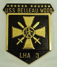 SOLID BRASS US NAVY USS BELLEAU WOOD LHA-3 SHIPS CREST INSIGNIA PLAQUE picture