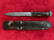 VINTAGE (WW2?) STERILE OFFSET BLADE FIGHTING KNIFE & SHEATH, STACKED GRIPS (993) picture