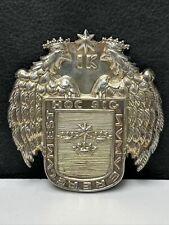 Lima Peru Shako Sterling Silver Coat Of Arms Badge 4-1/8” Antique / Vintage 48g picture