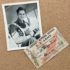 WWII US Army Aircraft Warning Service Observer Pilot Issued ID Card + Photo picture
