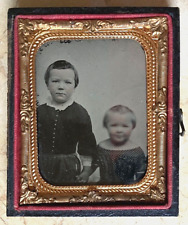 RARE CIVIL WAR INFANT GIRLS HOLD HANDS c1861  1/9th PLATE AMBROTYPE PHOTOGRAPH picture