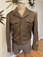 Vintage WW2 Brown Field Military Uniform Jacket 1944 Brown 38R Patches picture