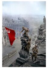 FINE Color WW2 Soviet Russian Propaganda Poster Soldier Soviet Flag On Reichstag picture