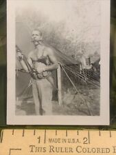 WW2 US ARMY SOLDIER WITH CAPTURED GERMAN PISTOL,BOOT KNIFE AND BAYONET,SNAPSHOT picture