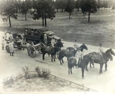 Photo Military Soldiers Procession on Horses Pulling Cannons & Truck Vintage picture