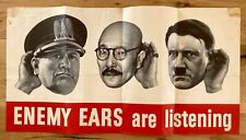 ENEMY EARS ARE LISTENING - RARE VINTAGE WWII POSTER picture
