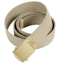 BELT KHAKI TAN CANVAS WEB MILITARY STYLE ALLOY BRASS COLOR BUCKLE USMC ARMY picture