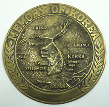 War Souvenir MEMORY OF KOREA Solid Brass 10.5” Round Plate Plaque Relief Map picture