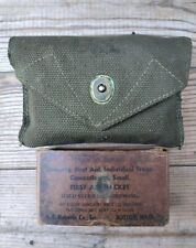 AUTHENTIC WWII WW2 M1942 M42 CARLISLE BANDAGE FIRST AID KIT BELT POUCH SET picture