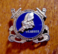 SEABEES WWII U.S. Navy Construction Battalions STERLING SILVER Blue Enameled PIN picture