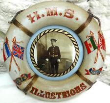WW1 HMS ILLUSTRIOUS 1914 - 1915 SOUVENIR LIFEBOUY WITH PHOTO ROYAL MARINES picture