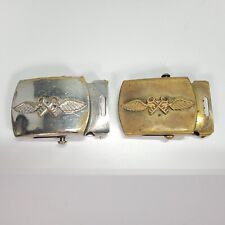 2x Vintage U.S. Navy Aviation Belt Buckle Brass USN Skeleton Keys & Wings picture