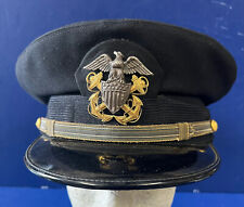 US NAVAL OFFICER’S VISOR CAP W/STERLING CAP BADGE- SIZE 7 3/8 picture