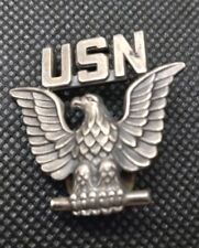 Original US Navy Enlisted Seaman's Overseas Cap Insignia Silver-Filled 1.25