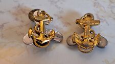 2 WW2 US Navy Waves Propeller and Anchor Sterling Silver Pin picture