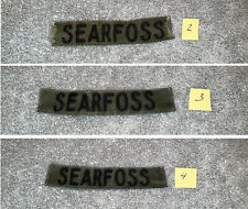 LOT of 3 - SEARFOSS - U.S. ARMY NAME TAPE TAG GREEN BLACK LETTERS MILITARY PATCH picture