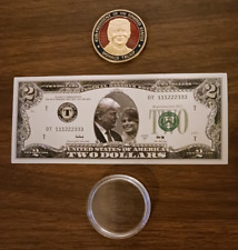 45th President Donald Trump Inauguration Coin & 2 Dollar Bill With Him & Melania picture