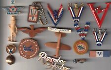 SALE (14) WWII PATRIOTIC  VICTORY, REMEMBER PEARL HARBOR, PINS, TABS, KEY CHAIN picture