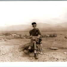 c1953 South Korea Town War Military Airman Soldier Aviators Hat Real Photo C44 picture