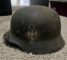 WW2 German M40 ET62 Single decal combat helmet & Liner dug from SMOLENSK  picture