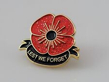 Remembrance Veterans Lest We Forget Red Glitter Poppy Enamel Pin Black Banner picture