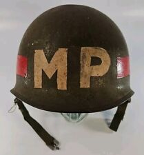 WW2 US ARMY HELMET MP MILITARY POLICE REAR SEAM FIXED BALE LOOPS - WESTINGHOUSE picture