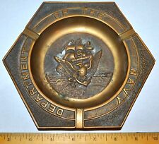Antique DEPARTMENT OF NAVY  ~ ASHTRAY ~  Military  WW2 ?  old BRASS picture