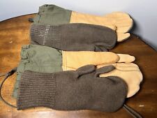 Vintage US Millitary Leather Mittens Trigger Finger Extreme Cold Weather picture