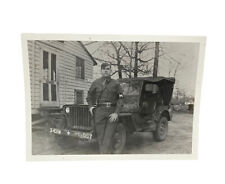 Original WW2 Photograph of a U.S. MP Serviceman & Jeep With Top On Kodak Paper picture
