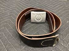 WW2 GERMAN ARMY 1 GENUINE LEATHER BLACK  EQUIPMENT BELT AND MATTE SILVER BUCKLE picture