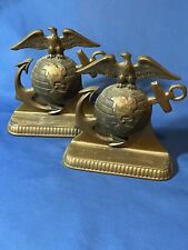 Vintage US Marine Corps Emblem Brass Bookends Eagle Globe Anchor  picture