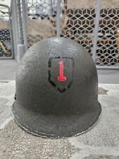 Original WWII M1 Helmet, FS SB with 1st ID Symbol & NCO Stripe picture