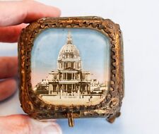 19th C France Eglomise Gold Metal Glass Jewelry Box Les Invalides Napoleon  picture