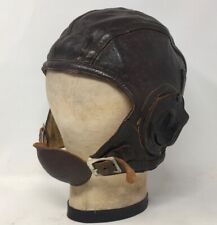 WWII USN USMC Pilot Flight Helmet Type NAF 1092 Leather Earcups Chin Strap Vtg picture