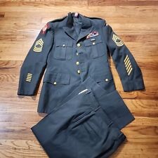 Vintage Army Uniform Jacket Mens 38R Pants 44 Green Armor Patches Wool See Pics picture