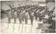 WW2 B&W Photo of Troops in formation between Tents - Training Camp. Names picture
