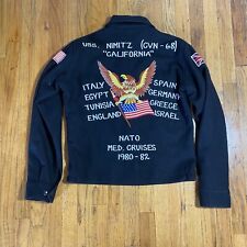 Vintage Med Cruise Souvenir Jacket 1980-82 Black Military Wool S/M 80s Tour USN picture